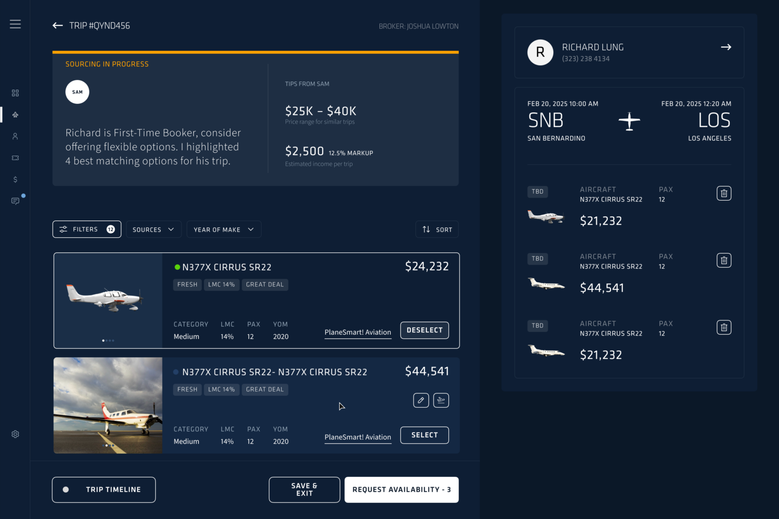 BrokerOS aircraft selection