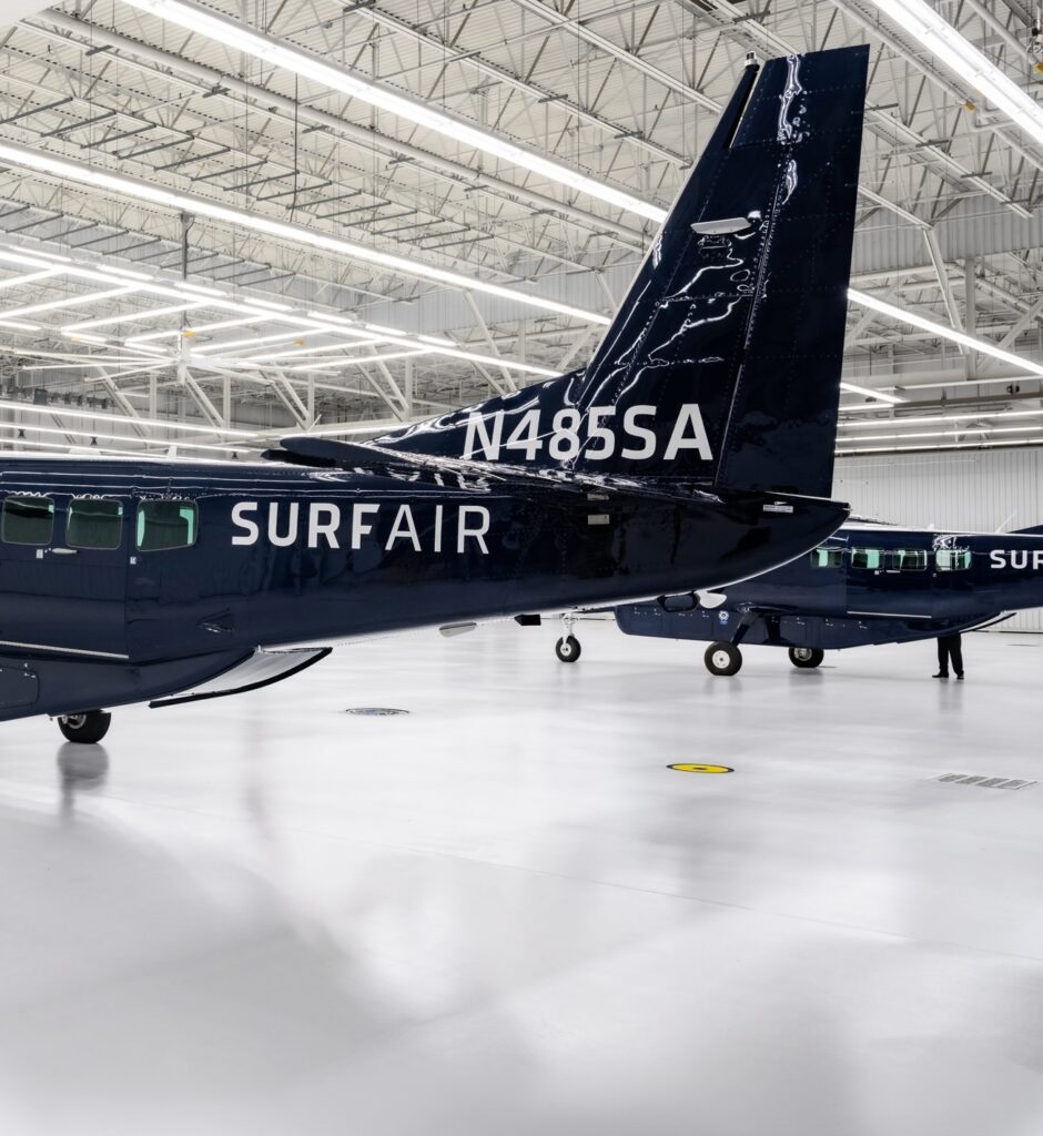 The tail of a Surf Air Cessna Grand Caravan