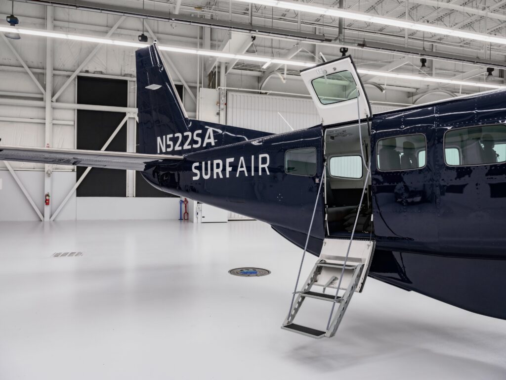The airstair door of a Surf Air Cessna Grand Caravan