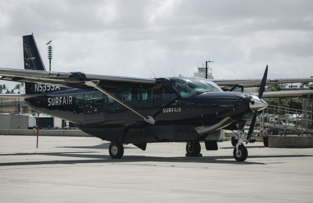 A Surf Air Cessna Grand Caravan EX taxiing on the apron